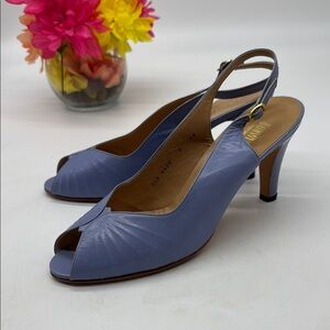 Bonwit Teller Vintage Cornflower Blue Peep-Toe Slingbacks Size 9 MCH8214B